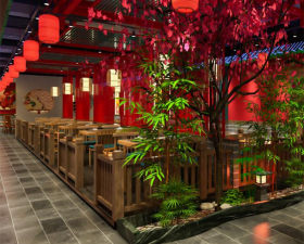 火锅店新中式红色主题装修方案